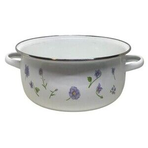 Enamelware Enamel Stock Cooking Pot Soup Decorative Flowers Lilac Purple White